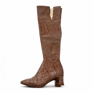 Ann Klein Brown Crocodile  Embossed Pattern Over The Knee-High Boots SiZ 7